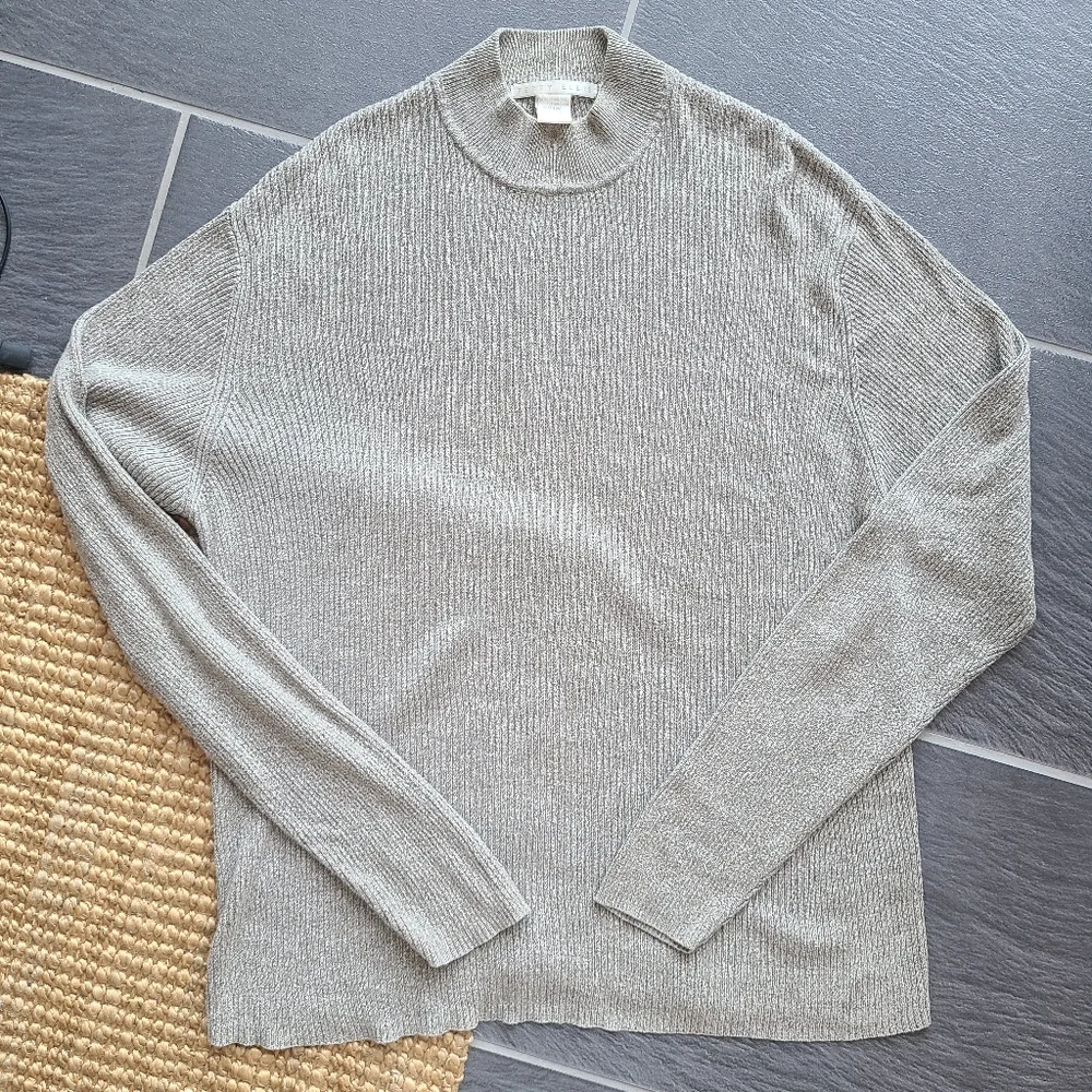 Perry Ellis Oatmeal Ribbed Knit Silk/Cotton Long Sleeve Mock Neck Sweater - XL - Picture 8 of 16